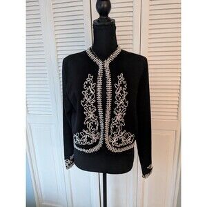 Lennie LNY New York Vtg Cardigan Women's S Black Open Jacket White Embroidery